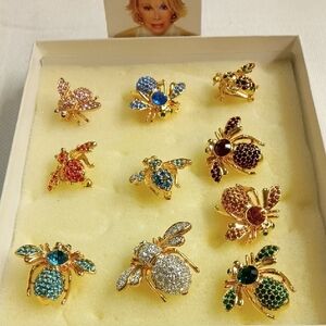 Joan Rivers Multicolor Crystal Bee Brooch Pin - New Set Of 10, Never Worn